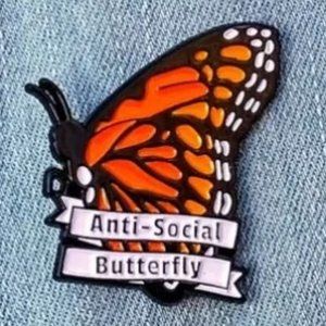 Anti Social Butterfly Pin Brooch Bag Metal Badge Backpack People Whimsical Fun